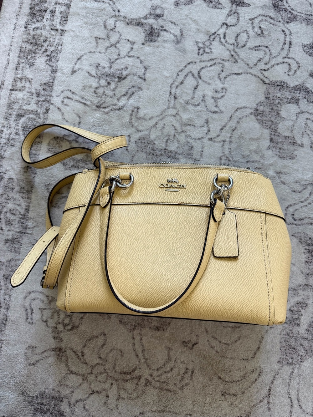 Coach Pebbled Leather Satchel in Pale Yellow
